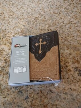 Nocona Tri-Fold Leather Wallet - Brown & Dark Brown Cross Design